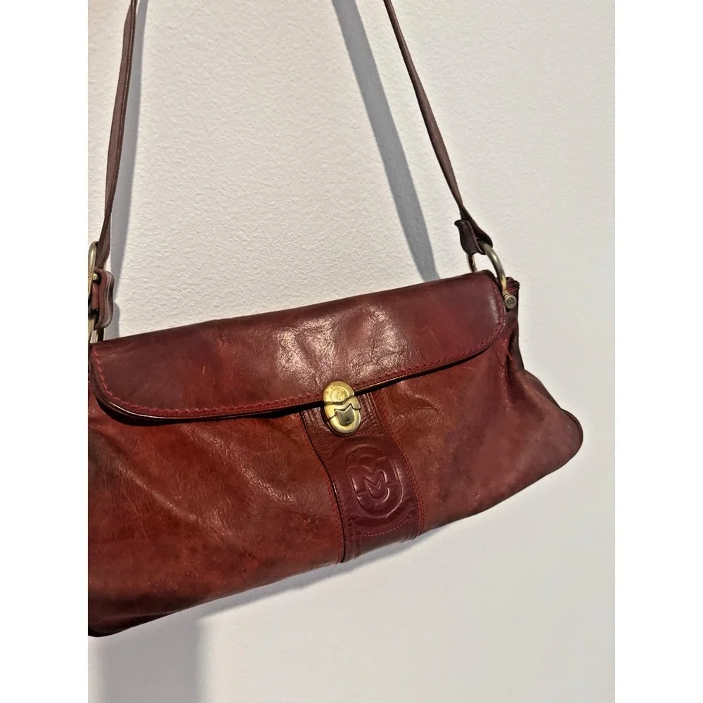 Vintage Marino Orlandi Italian Cognac Leather Large Shoulder Bag